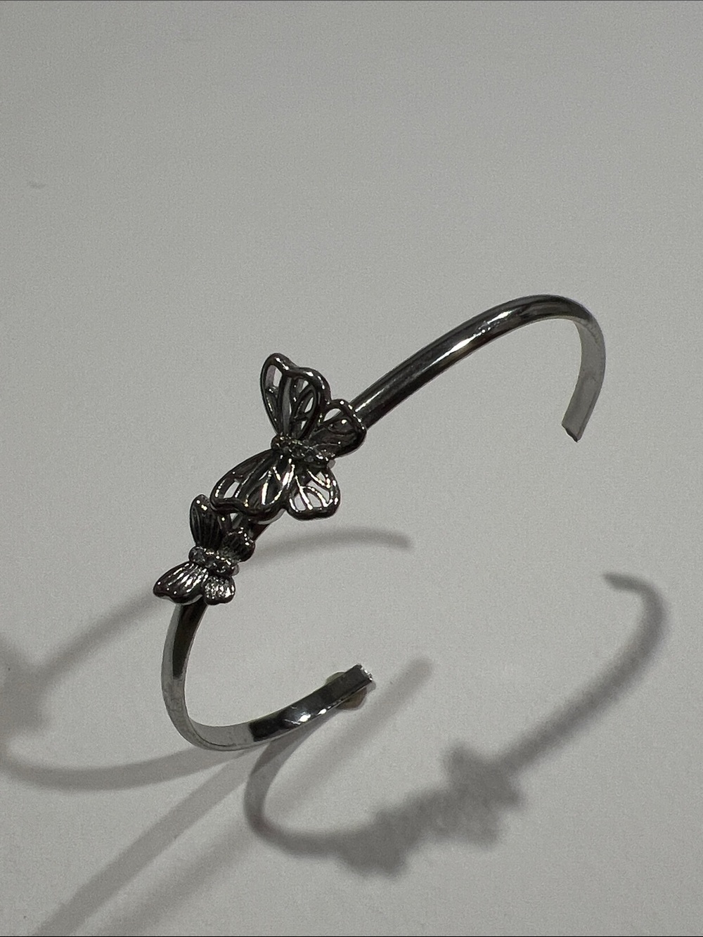 Sterling Silver Butterfly Open Cuff Bracelet - Elegant Women's Jewelry